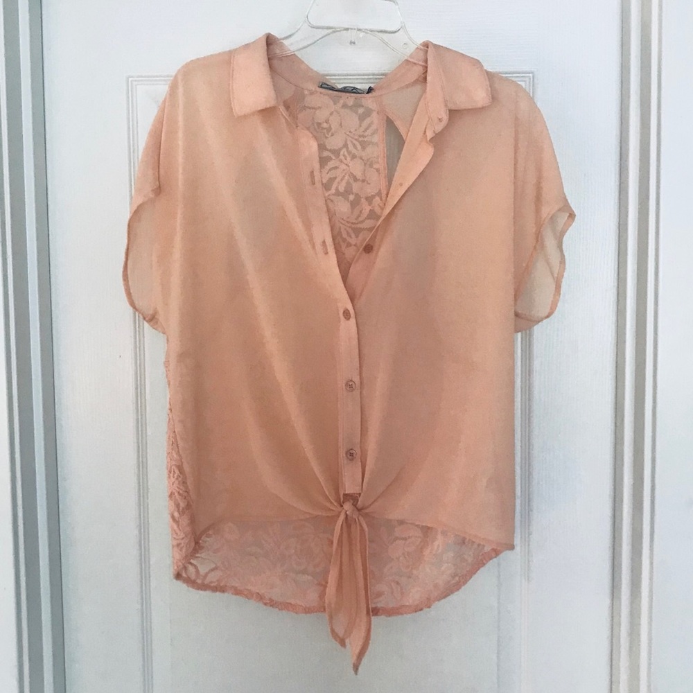 Chloe K Peach Sheer Top